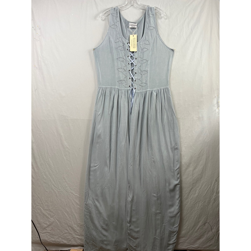 HolyClothing Maxi Topper Womens XL/1X Blue Lace Up Renaissance Boho Embroidered